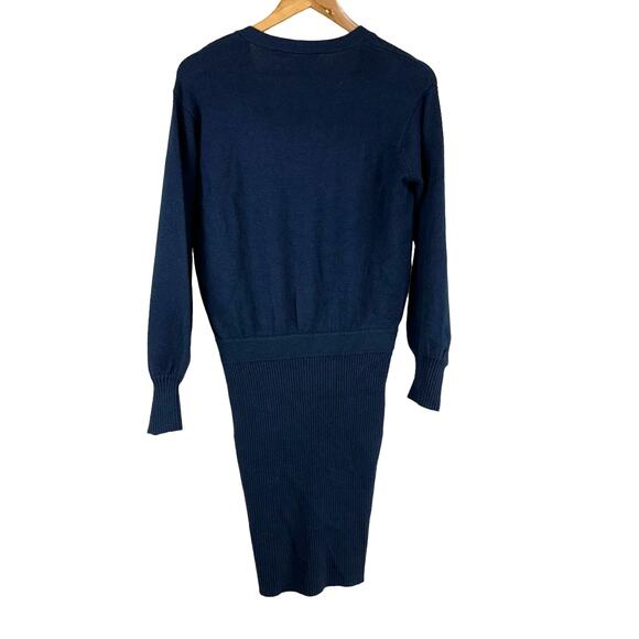 TOCCIN NY NWT Felicity Long Sleeve Ribbed Knit Sweater Dress Navy Size Small - Picture 2 of 9